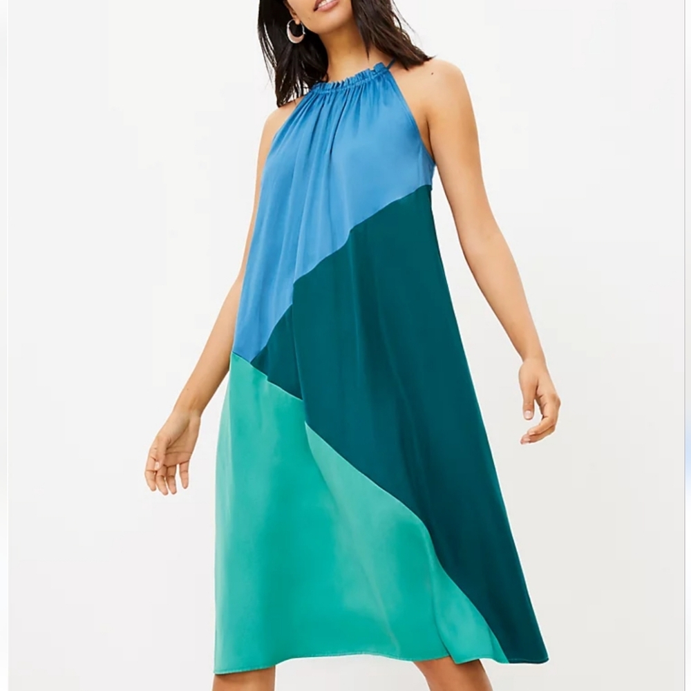 NWT LOFT Beach Colorblock  silky style Halter Midi Dress